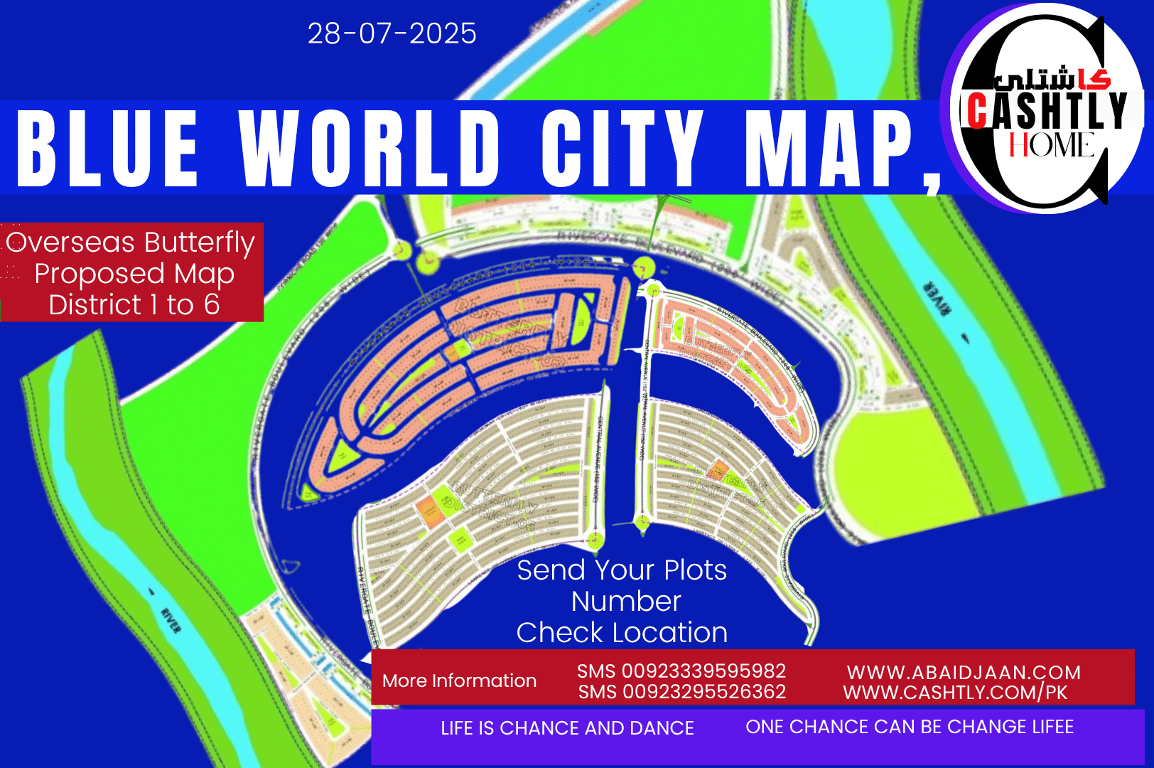 Pakistan, Blue World City Overseas Block Map – Butterfly District 1 to 7